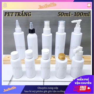 Chai Lọ Chiết Mỹ Phẩm  Trắng Đục 30Ml 50Ml 100Ml .Vỏ Nhựa Pet Triết Mĩ Phẩm Dạng Vòi Nhấn Xịt Nhỏ Giọt Nắp Bật Nhọn