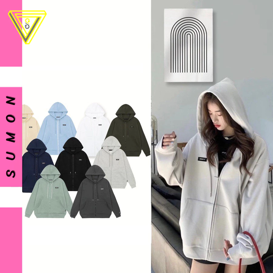 Áo Khoác NỈ EMPTI Thêu Chữ Chất Nỉ Bông Dày Dặn KN06, Áo Hoodie Khóa Kéo Zip Nhiều Màu Unisex Nam Nữ Form Rộng