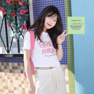 Áo Baby Tee Basic MENINA_STUDIO, áo thun nữ croptop vải cotton 100% in hình trẻ trung, áo thun nữ form ngắn