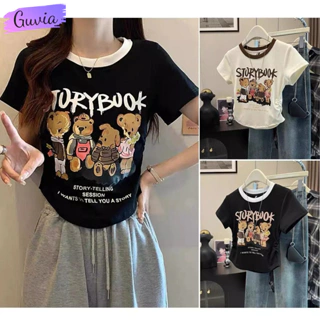 Áo Croptop Nữ STORYBOOK Tay Ngắn Ôm Body, Áo Thun Croptop Kiểu Nhùn Eo Sexy Chất Borip GUVIA CR188