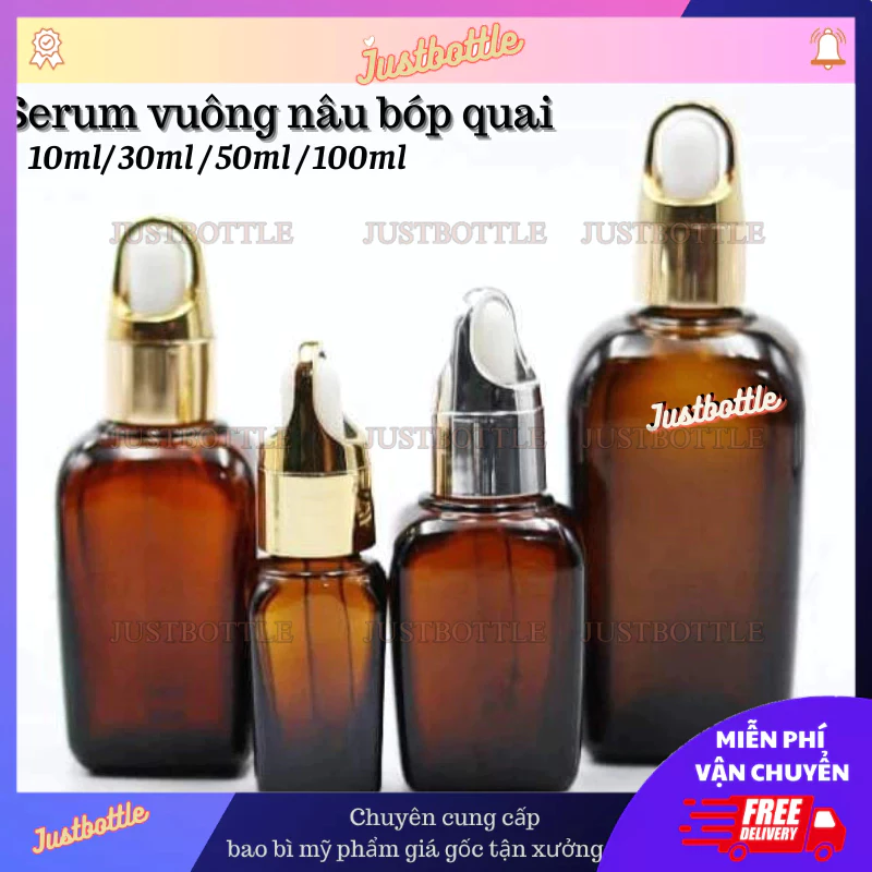 Lọ Chiết Serum Vuông Nâu 10Ml 30Ml 50Ml 100Ml Xịt Mũi Bóp Nhỏ Giọt Phun Sương Nắp Vặn/Chai Tinh Dầu Thủy Tinh Mỹ Phẩm