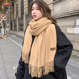 Khăn len quàng cổ trơn nam nữ ulzzang Hàn Quốc, Khăn choàng cashmere mùa thu đông mềm mại chất lượng cao có tua rua