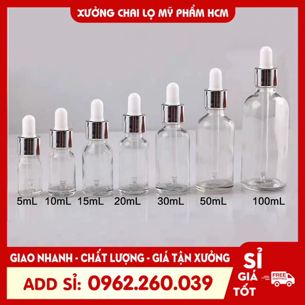 Lọ Chiết Serum 🏵️ Lọ Chiết Mỹ Phẩm Thủy Tinh Nắp Bóp Nhỏ Giọt Khoen Bạc 5ML/10ML Dùng Đưng Tinh Dầu,, Kem Dưỡng