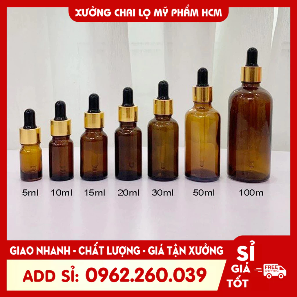 Lọ Đựng Tinh Dầu Thủy Tinh Nắp Bóp Nhỏ Giọt Khoen Vàng 30ML/50ML/100ML Dùng Dựng Tinh Dầu, Tế bào gốc