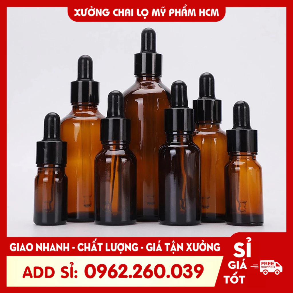 Lọ Chiết Serum 🏵️ Lọ Thủy Tinh Nắp Bóp Nhỏ Giọt Khoen Đen 50ML/100ML Chiết Mỹ Phẩm, Tiện Lợi Đi Du Lịch