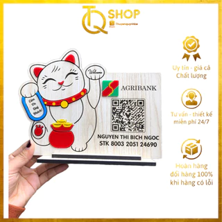 Bảng gỗ khắc mã QR code ngân hàng mèo thần tài kích thước 18*24cm  làm theo yêu cầu của quý khách