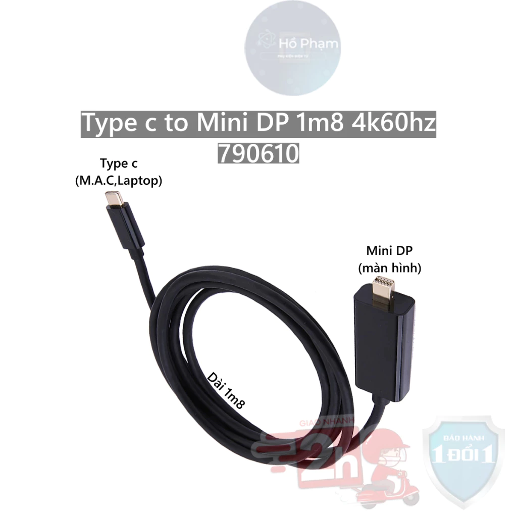 Cáp Usb Type c ra Mini Displayport, từ M.A.C, laptop lên màn hình cổng mini dp 4k60hz - Hồ Phạm