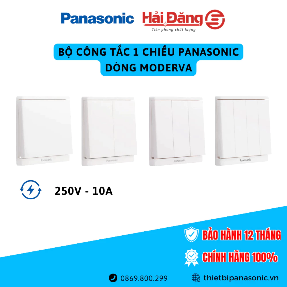 Công tắc 1 chiều cao cấp Panasonic dòng Moderva - Bộ công tắc đơn, đôi, 3, 4