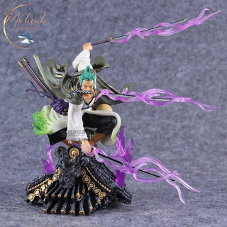 Mô hình One Piece Zoro wano trên mái nhà cao 20 cm , zoro 300 thế giới , trạng thái chiến đấu (Full Box)