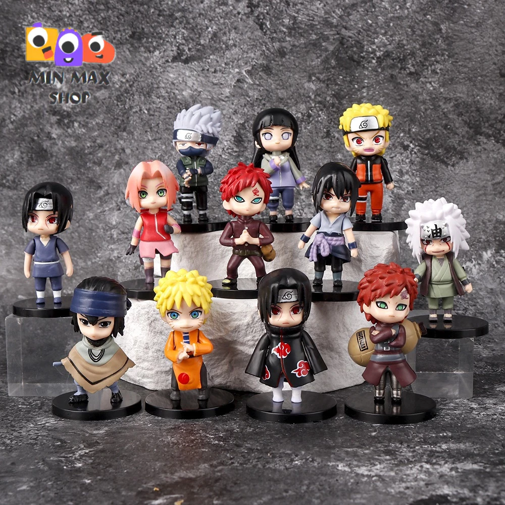 Mô hình 12 nhân vật chibi Naruto Kakashi Sasuke Itachi Gaara Sakura Hyuga Hinata Jiraiya cao 6.5 cm Trang trí để bàn