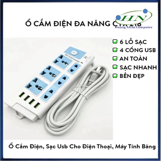 Ổ Cắm Điện CYX 218  Tích Hợp Cổng Sạc USB Đa Năng, Nhiều Lỗ Cắm, Công Suất 2500W