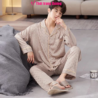 Bộ pyjama nam dài tay phối họa tiết nổi bật vải lụa satin mềm mại, thoáng mát NG2066V- Thời Trang Dương