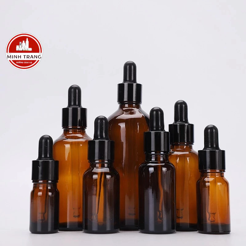 Chai Thủy Tinh 🍄 Lọ Chiết Mỹ Phẩm NẮP BÓP KHOEN ĐEN TRƠN Nhỏ Giọt 5ml 10ml 15ml 20ml 30ml 50ml 100ml Đựng Tinh Dầu Tinh