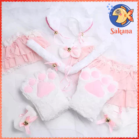 Set phụ kiện tai đuôi găng tay mèo nơ neko hoá trang cosplay Sakana Shop