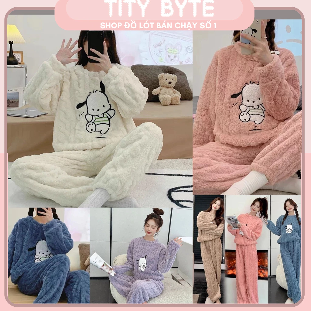 BỘ ĐỒ NGỦ BÔNG CÚN MẶC Ở NHÀ, chất bông cừu xoắn mềm mịn siêu đẹp đáng yêu dễ thương, sét bộ nỉ nữa form rộng
