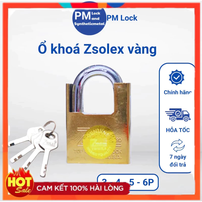 Ổ Khoá Zsolex vàng 4p, 5p, 6p ổ khoá chống trộm, khoá xe máy, xe điện cửa nhà công nghệ USA - PM Lock