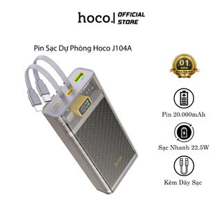 Pin Sạc Dự Phòng Hoco J104A, Dung Lượng 20000mAh, Hỗ Trợ Sạc Nhanh 22.5W / PD QC3.0, Tích Hợp Dây Sạc - BH 12 Tháng