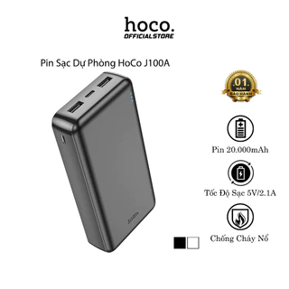 Pin Sạc Dự Phòng Hoco J100/J100A, Dung Lượng 10.000mAh/20.000mAh, Đèn LED Hiển Thị Nguồn Điện, Vật Liệu Chống Cháy Nổ