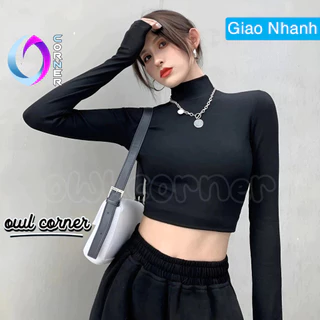 Áo Croptop Ôm TAY DÀI CỔ LỌ Chất Thun Gân Trơn Kiểu Nữ Sexy, Áo Thun Croptop CỔ Cao Ôm Body Đẹp Thời Trang OWL CORNER