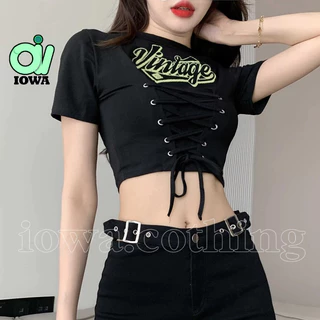 Áo Croptop VINTAGE ĐAN TRƯỚC Chất Thun Borip Kiểu In Hình Sexy, Áo Thun Croptop Nữ Ôm Body Đẹp Tôn Dáng IOWA