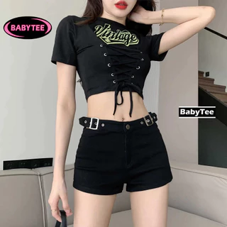 Áo Croptop ôm body nữ VINTAGE ĐAN TRƯỚC BABY TEE, Áo thun crt kiểu sexy in chất borip đẹp nhiều màu