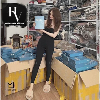 HV -Quần legging mác xanh co dãn cạp cao