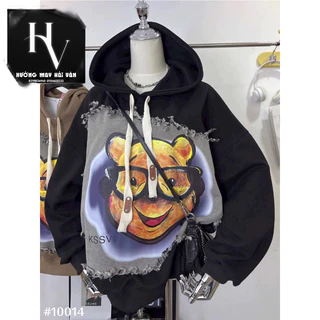 HV - Áo Hoodie Gấu Chất Nỉ Bông Dày Dặn in 3D nhiệt Kiểu Dáng Unisex Nam Nữ