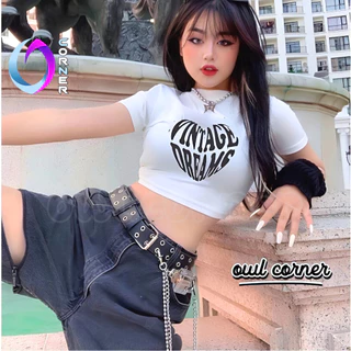 Áo Croptop Ôm Body VINTAGE Đẹp Sexy Nữ, Áo Thun Chất Borip Kiểu In Họa Tiết Thời Trang Hàn Quốc OWL CORNER