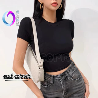 Áo Croptop TAY NGẮN CỔ TRÒN TRƠN Thun Gân Kiểu Sexy Nữ, Áo Thun Croptop Nữ Ôm Body Thời Trang Đẹp OWL CORNER