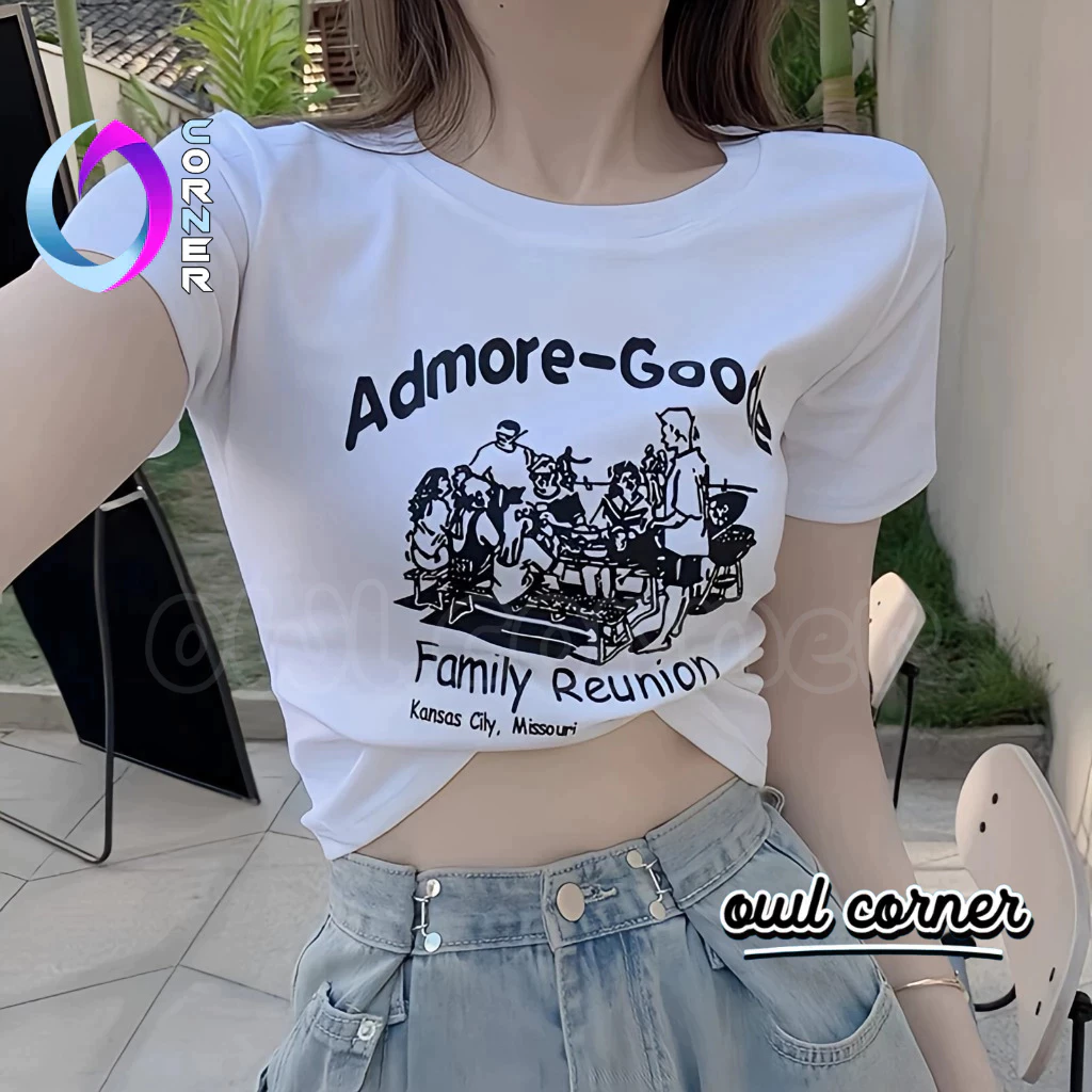 Áo Croptop Ôm Body Tay Ngắn Cổ Tròn ADMORE GOODE Đẹp Sexy Nữ, Áo Thun Chất Borip Kiểu In Họa Tiết Thời Trang OWL CORNER