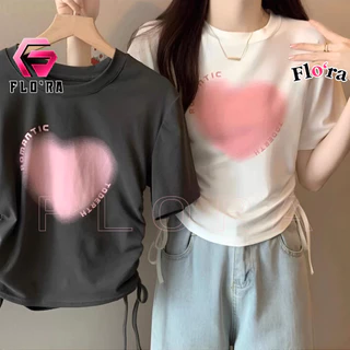 Áo Croptop TIM ROMANTIC RÚT DÂY Chất Thun Borip Kiểu In Hình, Áo Thun Nữ Ôm Body Đẹp Tôn Dáng Flo'ra