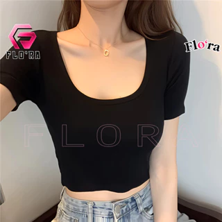 Áo Croptop TAY NGẮN CỔ VUÔNG Chất Thun Borip Kiểu Trơn Sexy,Áo Thun Nữ Ôm Body Flo'ra