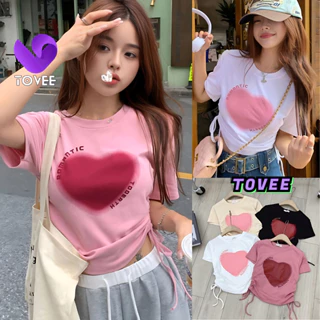 Áo Croptop Nữ TIM ROMANTIC RÚT DÂY tay ngắn cổ tròn form ôm body,Áo thun crt kiểu in sexy chất thun borip đẹp TOVEE