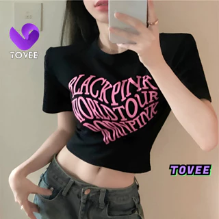 Áo Croptop Nữ BORN PINK tay ngắn cổ tròn form ôm body, Áo thun crt kiểu in sexy chất thun borip đẹp TOVEE