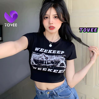 Áo Croptop Nữ WEEKEEP CỔ TRÒN tay ngắn cổ tròn form ôm body, Áo thun crt kiểu sexy in chất thun borip đẹp TOVEE