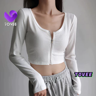 Áo Croptop Nữ Tay Dài DÂY KÉO NGỰC form ôm body, Áo thun crt kiểu sexy chất thun gân đẹp TOVEE