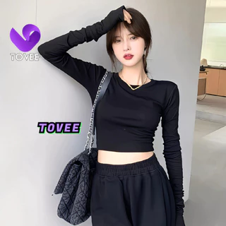 Áo Croptop Nữ Tay Dài CỔ TRÒN form ôm body, Áo thun crt kiểu sexy chất thun gân đẹp TOVEE