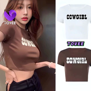 Áo Croptop Nữ COWGIRL tay ngắn cổ tròn form ôm body, Áo thun crt kiểu sexy in chất thun borip đẹp TOVEE