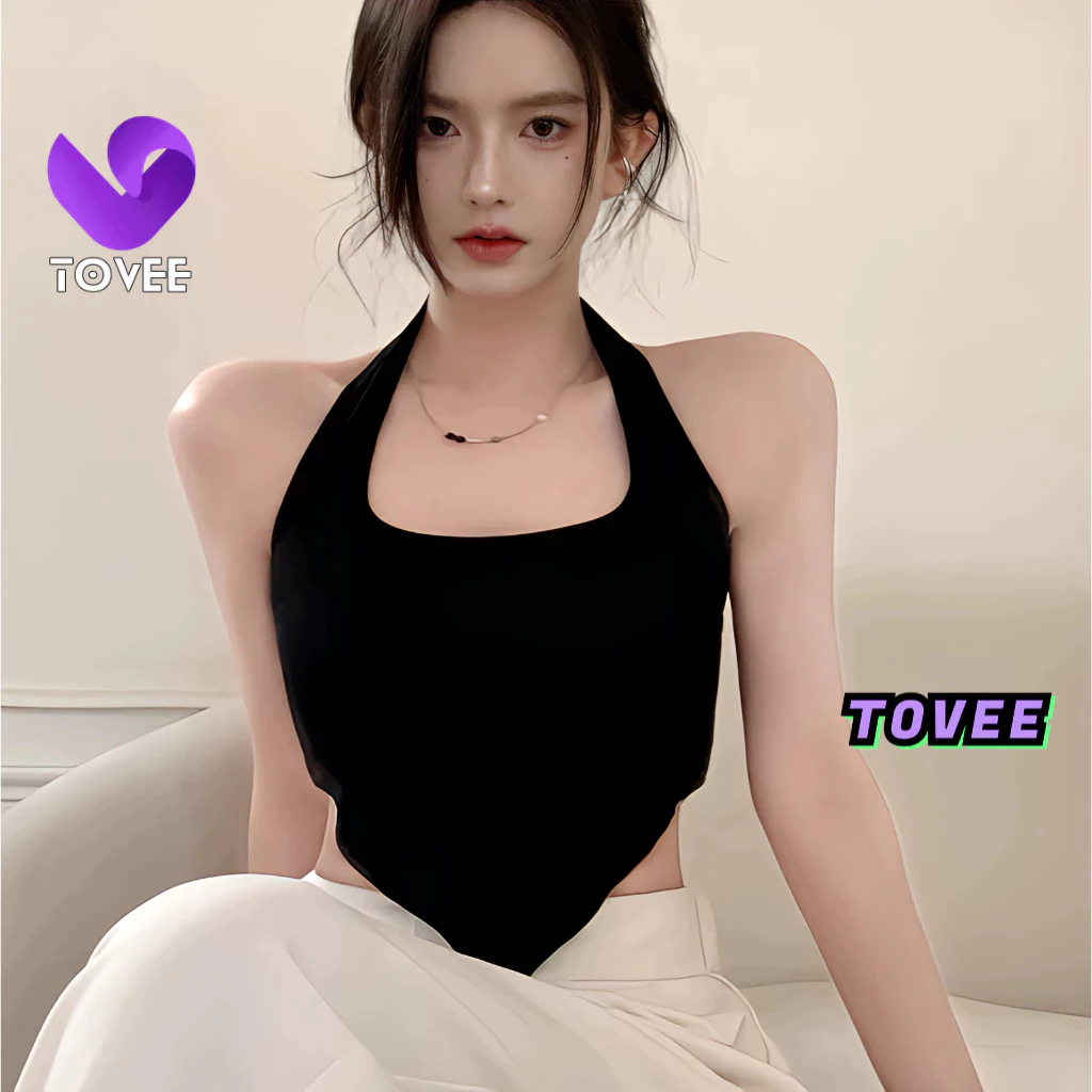 Áo Croptop YẾM CHOÀNG CỔ VẠT NHỌN tay ngắn form ôm body, Áo thun crt kiểu sexy chất thun cotton đẹp TOVEE