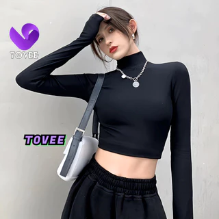 Áo Croptop Nữ Tay Dài CỔ LỌ form ôm body, Áo thun crt kiểu sexy chất thun gân đẹp TOVEE