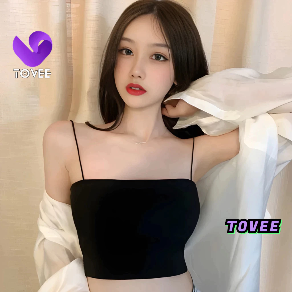 Áo Croptop Nữ HAI DÂY SỢI BÚN tay ngắn form ôm body, Áo thun crt kiểu sexy chất thun gân đẹp TOVEE