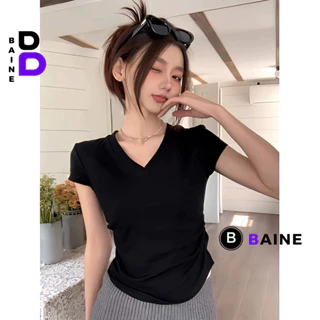 Áo Croptop CỔ TIM NHÚN SƯỜN TAY NGẮN Ôm Body Nữ, Áo Thun Crt Trơn Cổ Tim Kiểu Sexy Chất Gân Đẹp BAINE