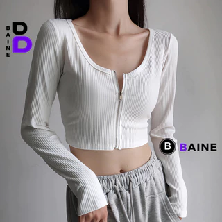 Áo Croptop TAY DÀI DÂY KÉO Chất Thun Borip Kiểu Sexy Nữ, Áo Thun Ôm Body Đẹp Tôn Dáng  BAINE