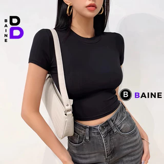 Áo Croptop TAY NGẮN CỔ TRÒN TRƠN Chất Thun Borip Kiểu Sexy Nữ, Áo Thun Trơn Ôm Body Đẹp Tôn Dáng  BAINE