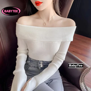 Áo Croptop ôm body nữ TRỄ VAI GÂN tay dài BABY TEE, Áo thun crt ống tay xẻ kiểu sexy in chất gân đẹp nhiều màu