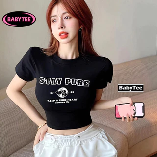 Áo Croptop ôm body nữ STAY PURE cổ tròn tay ngắn BABY TEE, Áo thun crt kiểu sexy in chất borip đẹp