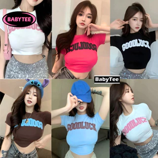 Áo Croptop ôm body nữ GOODLUCK cổ tròn tay ngắn BABY TEE, Áo thun crt kiểu sexy in chất borip đẹp nhiều màu