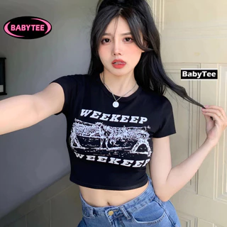 Áo Croptop ôm body nữ WEEKEEP CỔ TRÒN tay ngắn BABY TEE, Áo thun crt kiểu sexy in chất borip đẹp