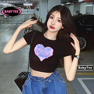 Áo Croptop ôm body nữ TIM VOP cổ tròn tay ngắn BABYTEE, Áo thun crt kiểu sexy in chất borip đẹp