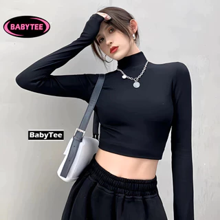 Áo Croptop TAY DÀI CỔ LỌ Nữ trơn ôm body chất tốt BABYTEE, Áo CRT kiểu nữ ôm thun gân mềm mát